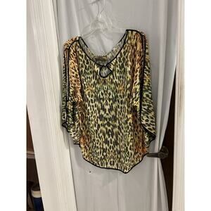 Robert Graham Yellow Black Orange Animal Print Tee Sz Xl